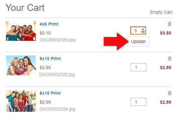 Updating Quantities in your Shopping Cart on Photobucket Print Shop