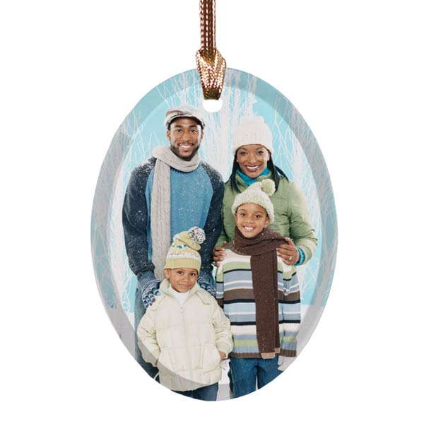 Oval glass ornament with copper string and beveled edge