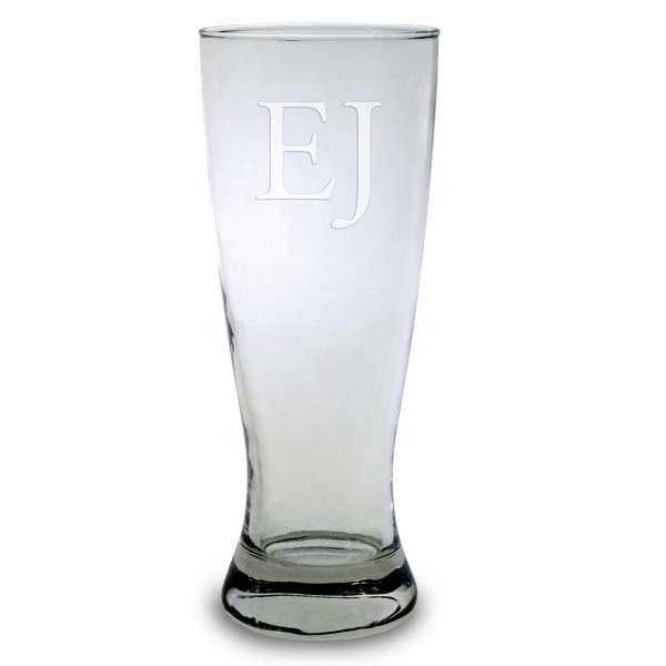 Tall pilsner glass etched with your initials or monogram