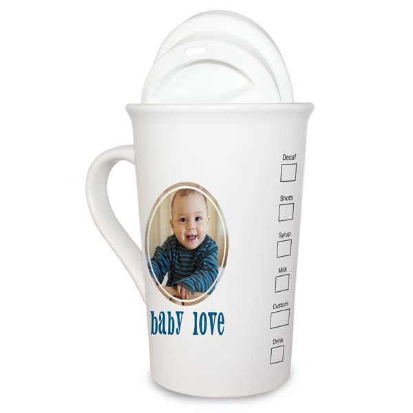 Coffee house style photo latte mug is perfect for any coffee lover and resembles popular coffee house art