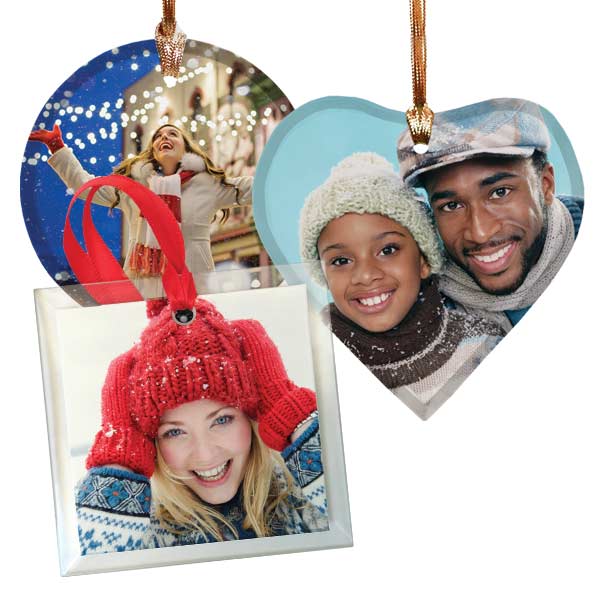 Create a unique photo ornament display on your tree with glass ornaments from Print Shop Lab