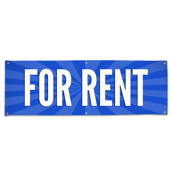 Lease your space and announce it to all with an easy to read banner blue For Rent Banner size 6x2