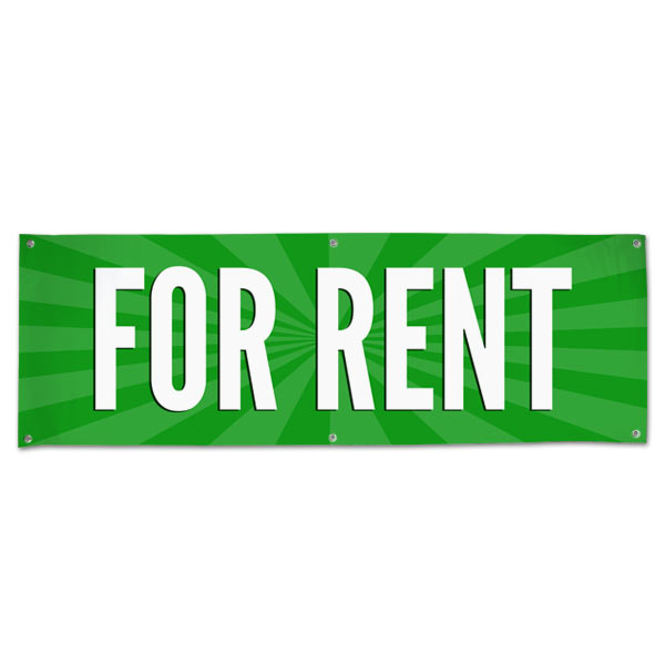 Lease your space and announce it to all with an easy to read banner green For Rent Banner size 6x2
