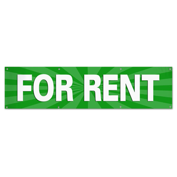 Lease your space and announce it to all with an easy to read banner green For Rent Banner size 8x2