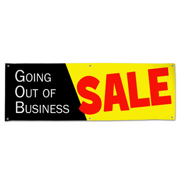 Going out of Business Vinyl Sale Banner with Black, Yellow and Red Colors size 6x2