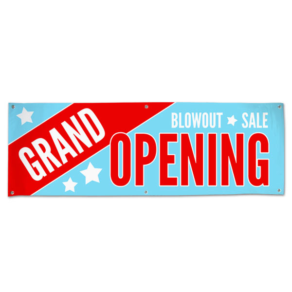 Your Business is open and ready for customers, let everyone know with a Grand Opening Blowout Sale Banner size 6x2