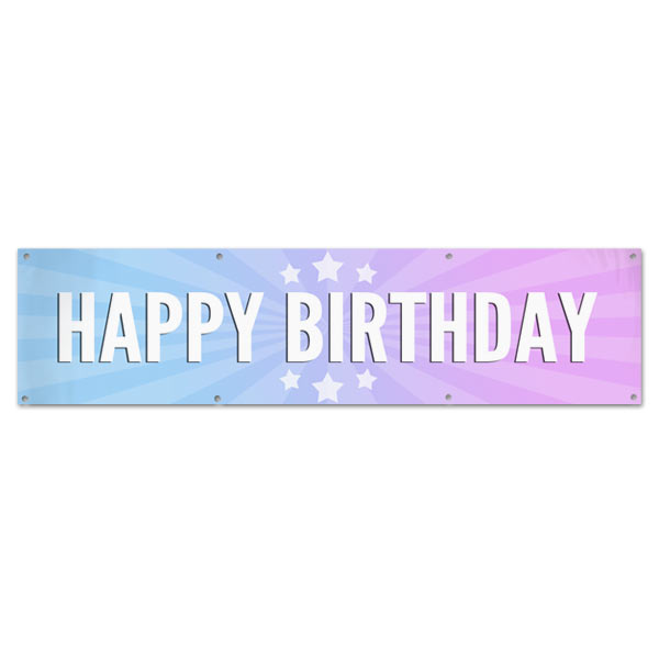 Celebrate your next birthday party and decorate in style with a bright Happy Birthday starburst banner size 8x2