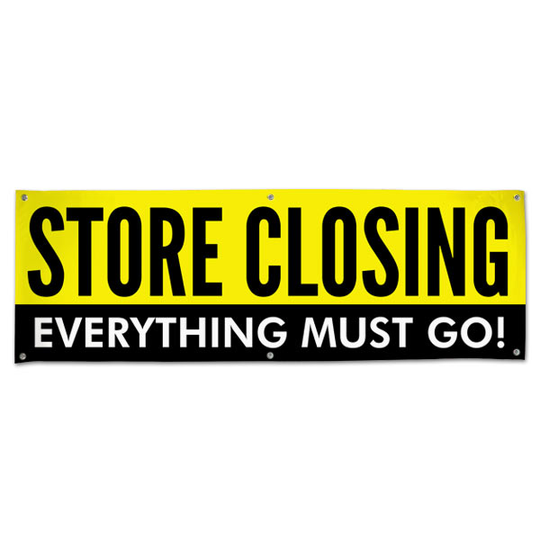 When it is time to close up shop, you need to sell everything off, announce your sale with this store closing sale banner size 6x2