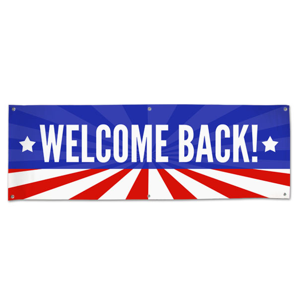 Wish someone a warm welcome with a patriotic American Flag Welcome Back Banner size 6x2