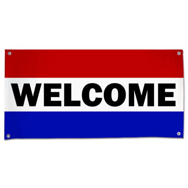 Hang a welcome banner in your small business or store using this classic patriotic Welcome Banner size 4x2