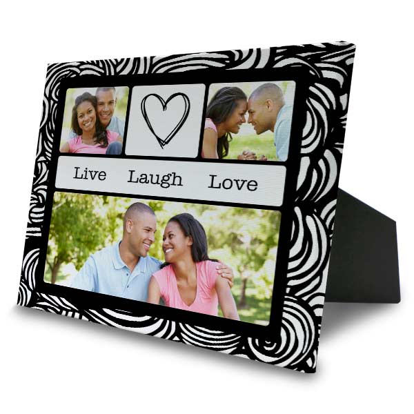Easel back canvas with multiple designs and photo collage options for your memories.