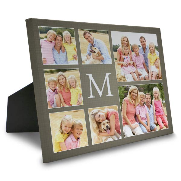Easel back canvas with photo collage and designer options to highlight your photos.