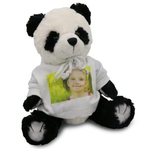 Cute stuffed panda bear with custom pullover sweatshirt