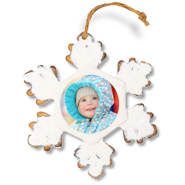 Wood and worn away paint rustic looking snowflake photo ornament