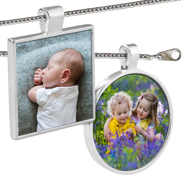 Silver tone jewelry photo necklaces with silver chains perfect for mom