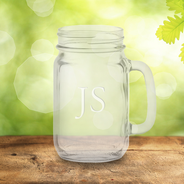Enjoy your summer with a personalized engraved mason jar mug with your monogram on it
