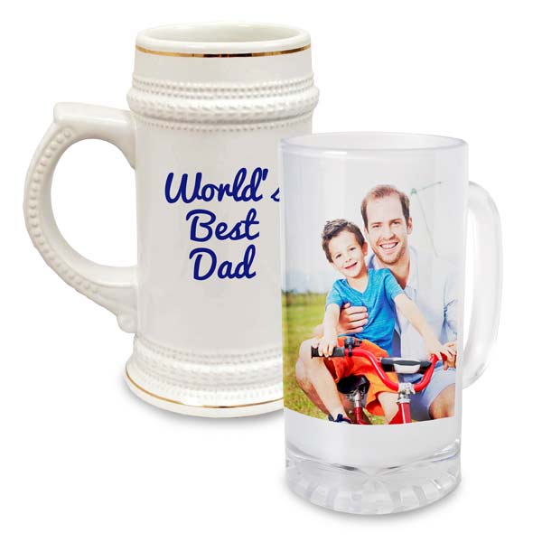 Personalize your own drinking stein with text, photo and etching