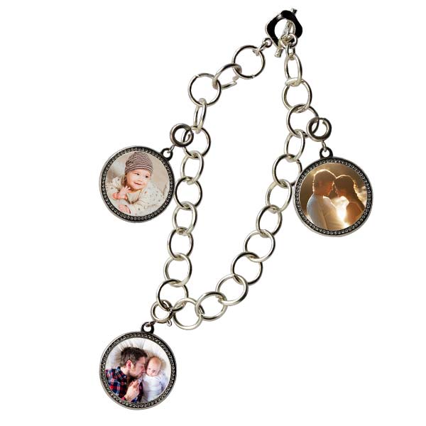 Add your photos to round charms and create a charm bracelet filled with pictures and memories