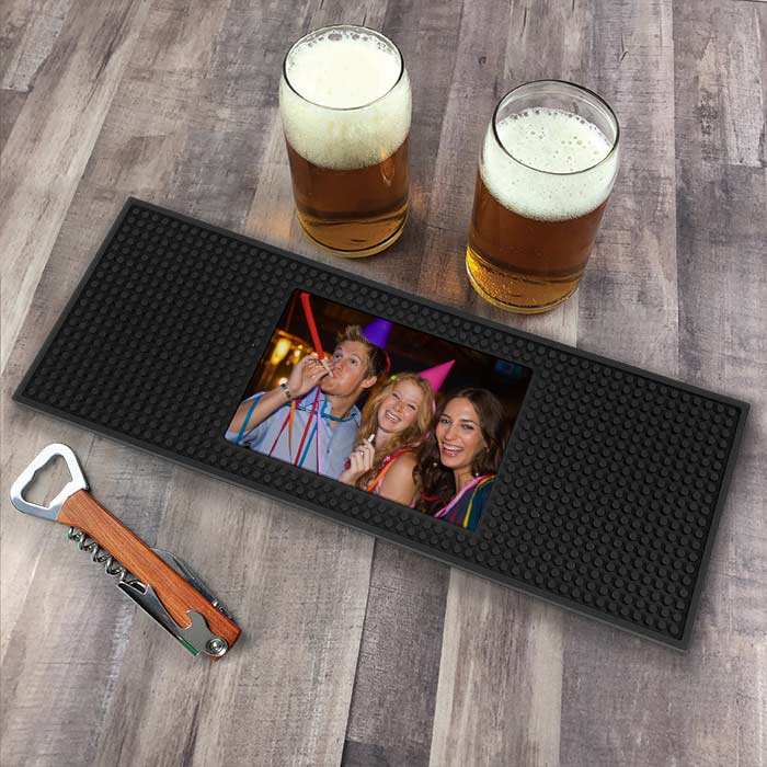 Personalized your own bar mat with a photo or logo and use it in your home