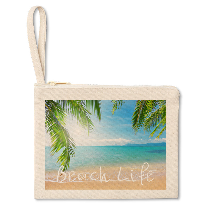 Add your picture to a custom cotton accessory pouch with zipper and strap
